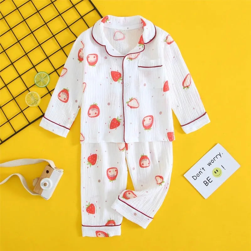 Ensemble de vêtements pour la maison en gaze de coton double couche pour enfants