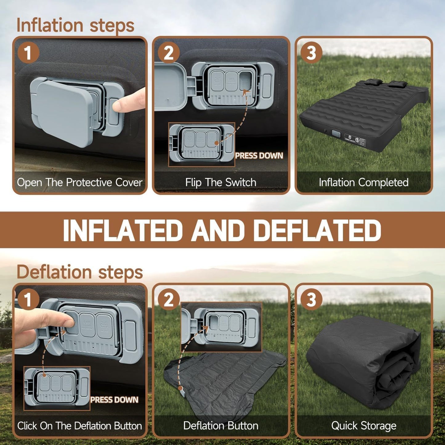 Truck Bed Air Mattress For 5.5-5.8ft Short Beds, Easily Inflates And Deflates With Built-In Rechargeable Air Pump Camping Bed Outdoor Mattress