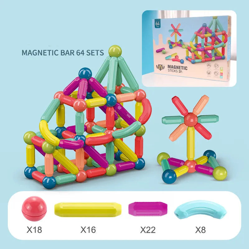 Juego de bloques de construcción de palo magnético, juego de imanes para niños, imanes para niños, bloques de juguete magnéticos