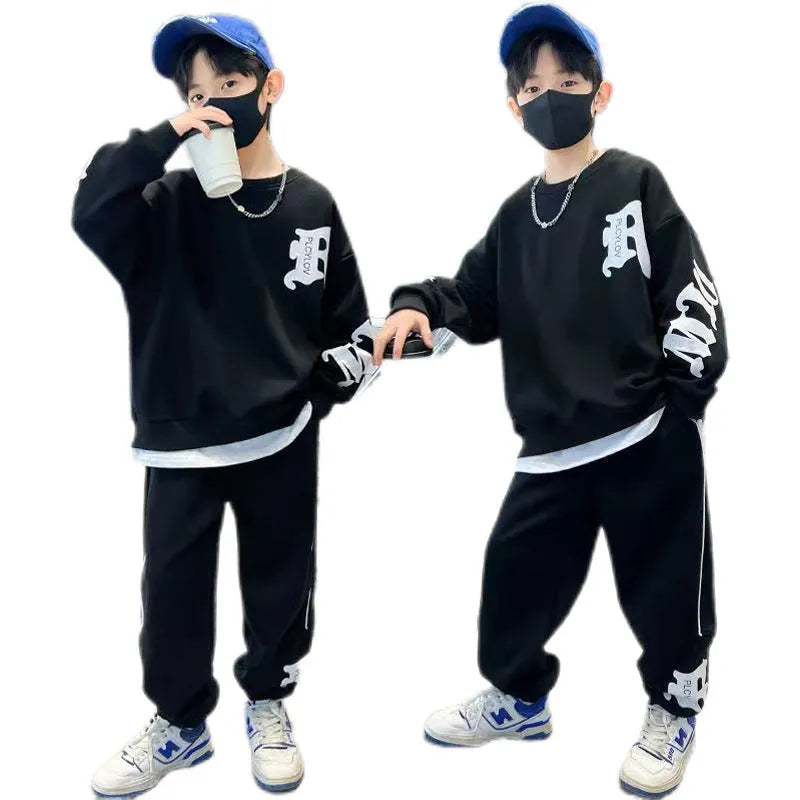 Suit Middle Boys' Clothes Sports Sweater Two-piece Set