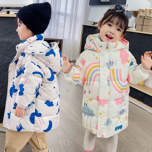 New Style Children's Down Jacket Middle Long Cute Thickened Cotton - Enfance-Heureuse