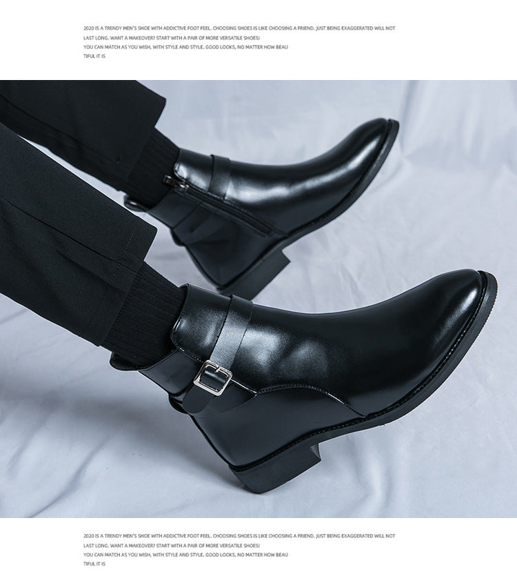 Men's British Style Fashion High-top Leather Shoes Side Zipper Mid-Top Martin Boots