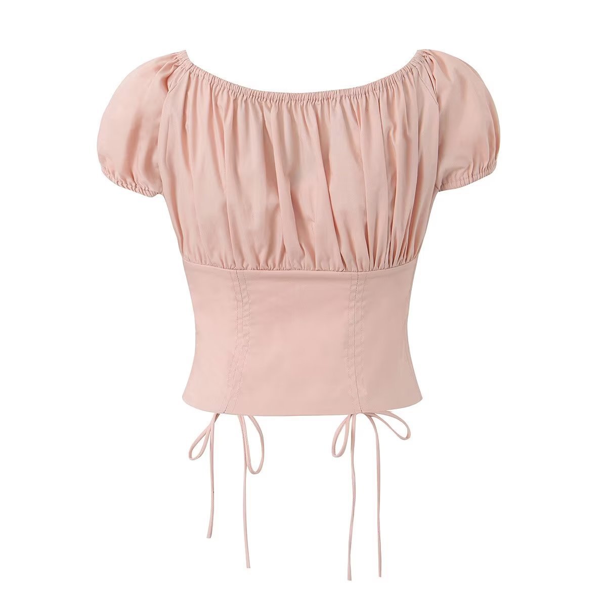 Women's Drawstring Lace Shell Button Fashionable All-match Short Top
