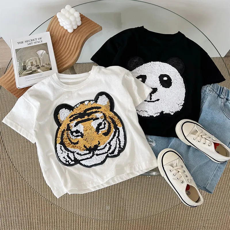 T-shirt manches courtes Panda Garçons Haut à manches mi-longues