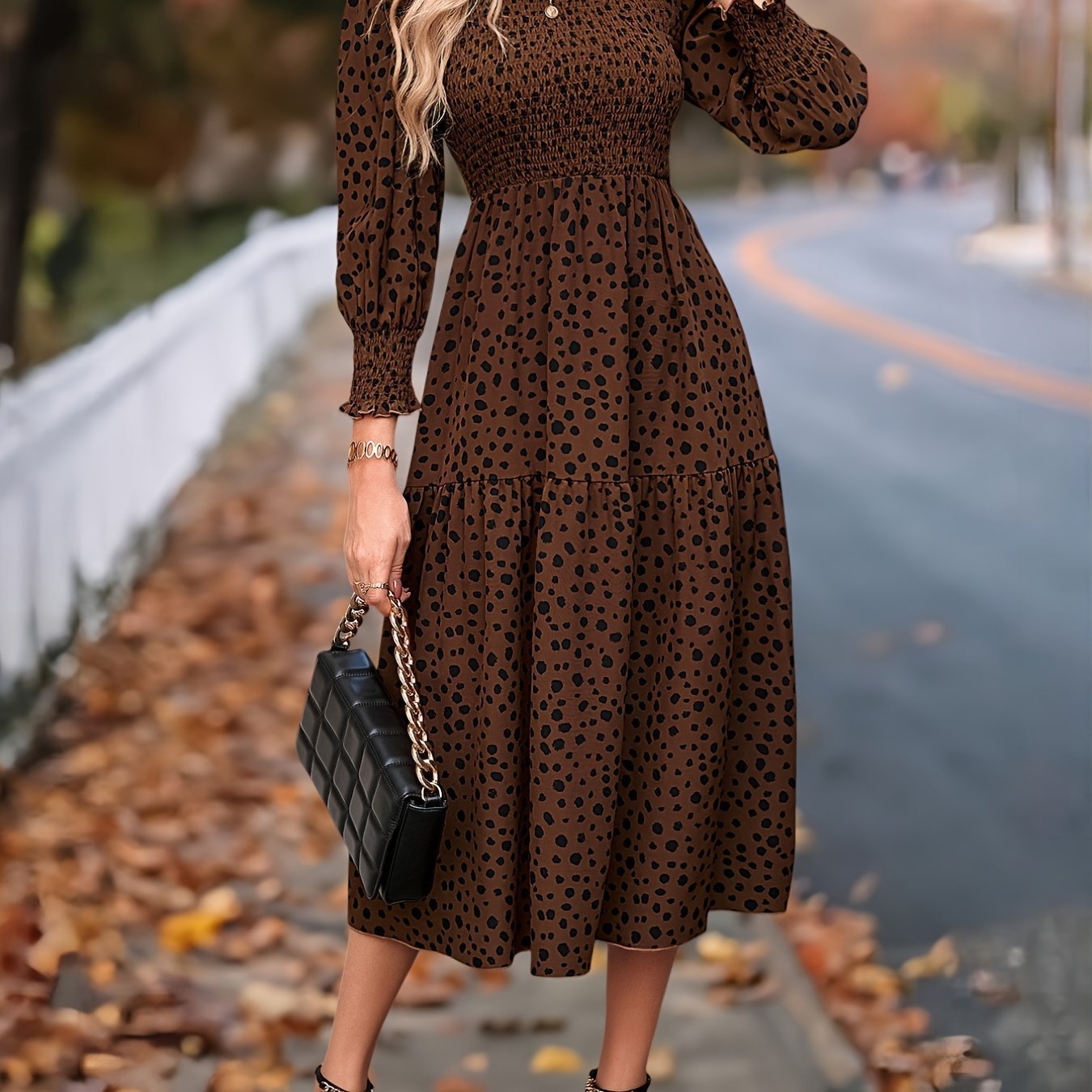 Women's Clothing Leopard Print Long Sleeve Dress