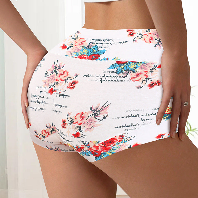 Fashion Color Contrast Big Flower Women's Boxer Underwear Sexy Sheath Belly Contracting Pure Cotton