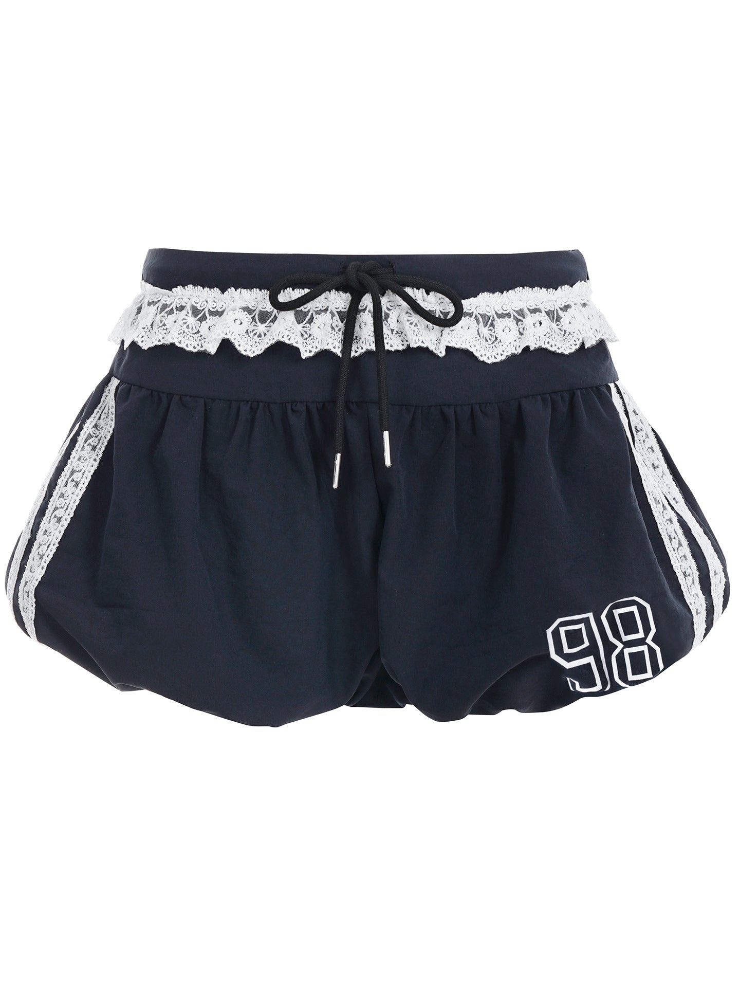 Lace Edge Elastic Waistband Lace-up Loose Shorts For Women
