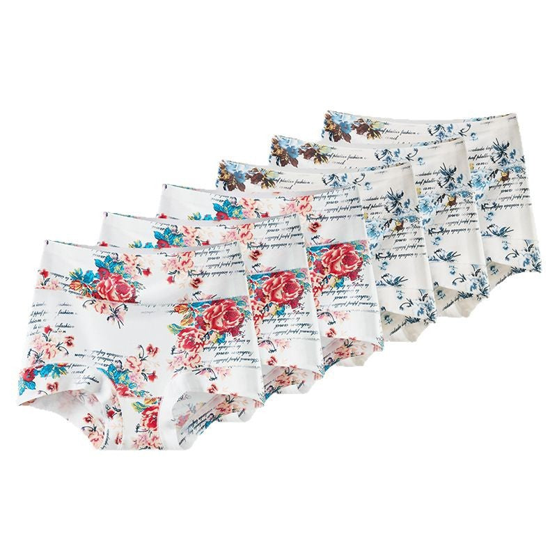 Fashion Color Contrast Big Flower Women's Boxer Underwear Sexy Sheath Belly Contracting Pure Cotton