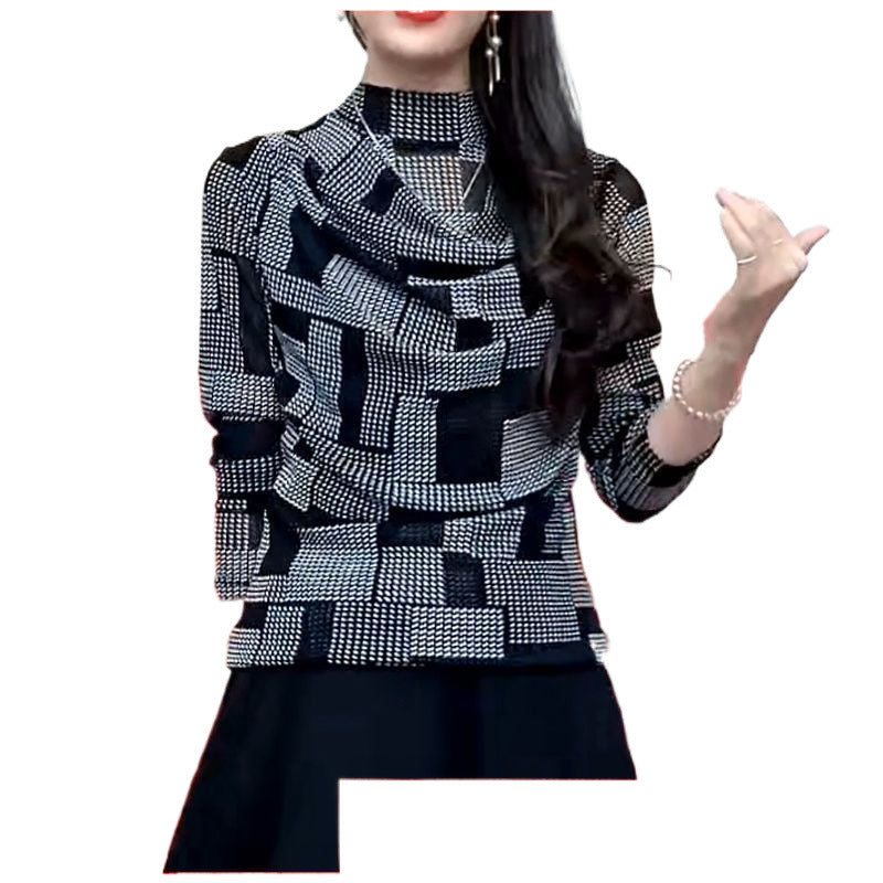 Undershirt Women's Half-high Collar Long Sleeves Shirt Fashionable Hiding Fat Stretch Shirt