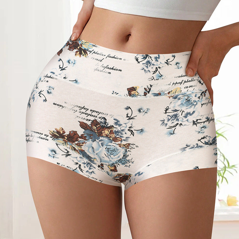 Fashion Color Contrast Big Flower Women's Boxer Underwear Sexy Sheath Belly Contracting Pure Cotton