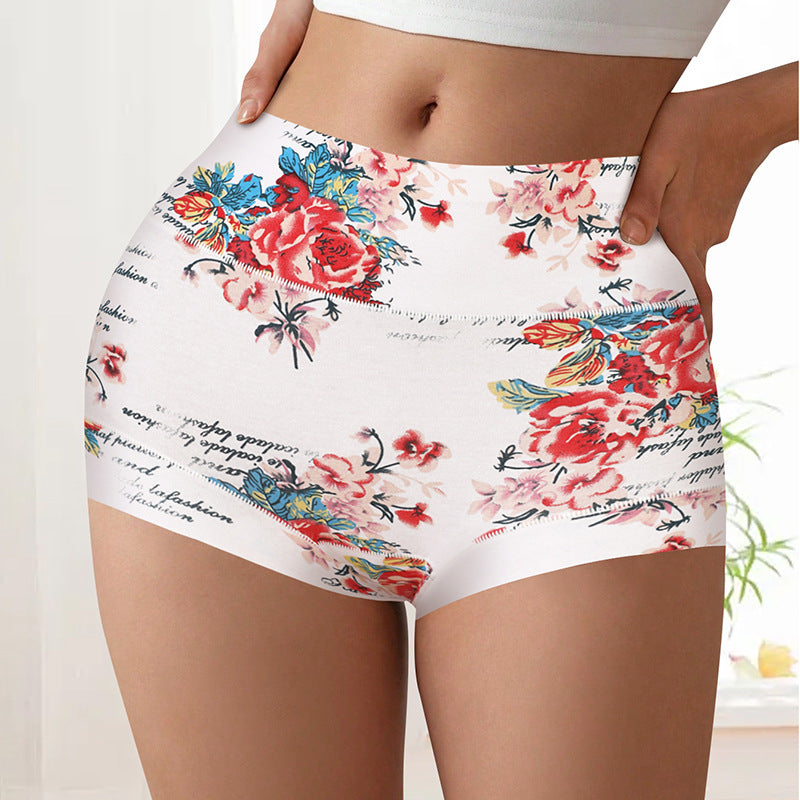 Fashion Color Contrast Big Flower Women's Boxer Underwear Sexy Sheath Belly Contracting Pure Cotton