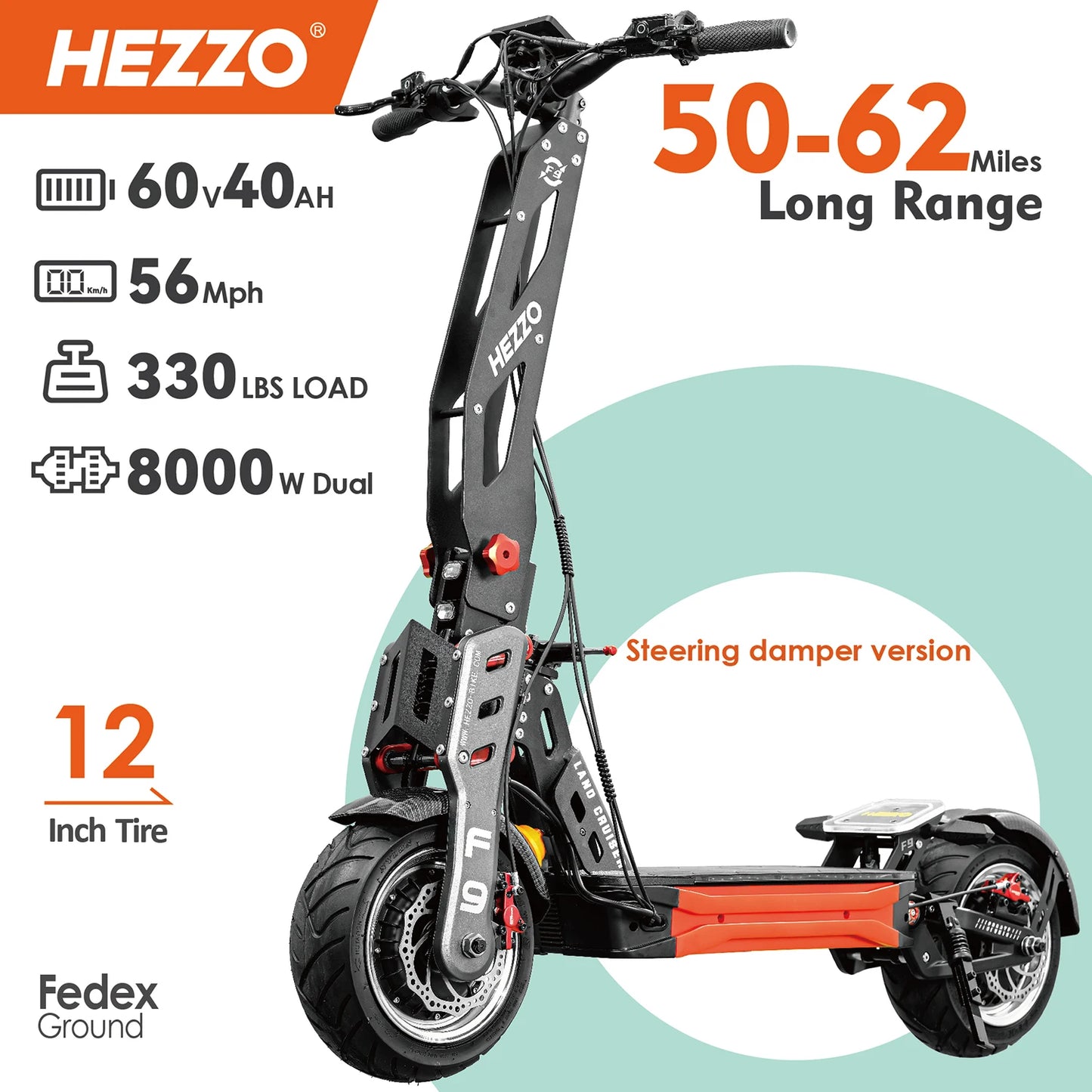 HEZZO F9 Foldable Electric Scooter for Adults 60v 8000w Dual Motors Powerful 60MPH EScooter Fat Tire 40Ah NFC Off Road Scooter
