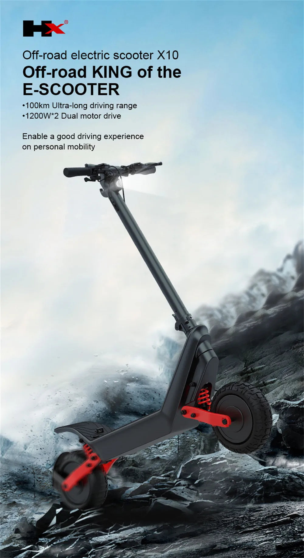 HX X10 18.2AH Electric Scooter 2000W 50KM/H Foldable Electric Kick E Scooter Dual Motors 11 Inch Escooter for Adults