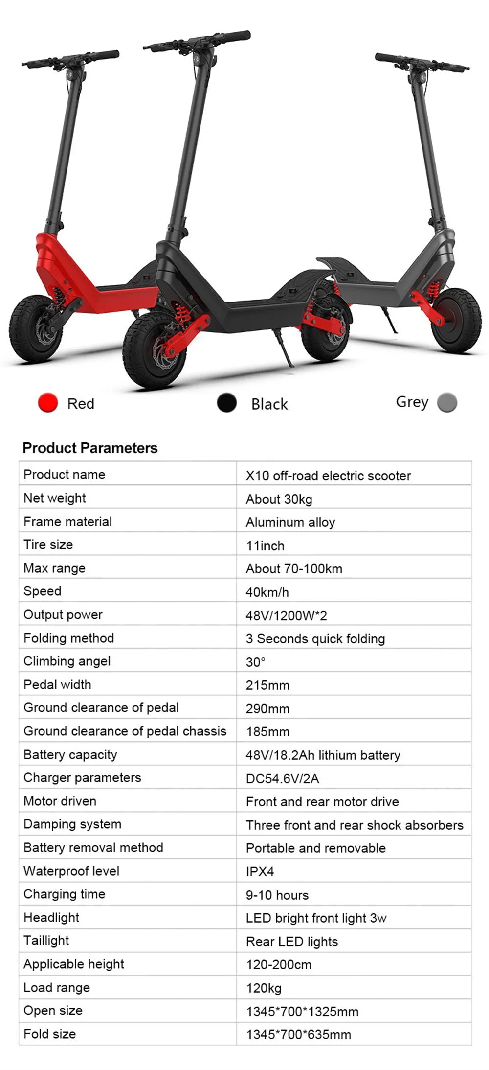 HX X10 18.2AH Electric Scooter 2000W 50KM/H Foldable Electric Kick E Scooter Dual Motors 11 Inch Escooter for Adults