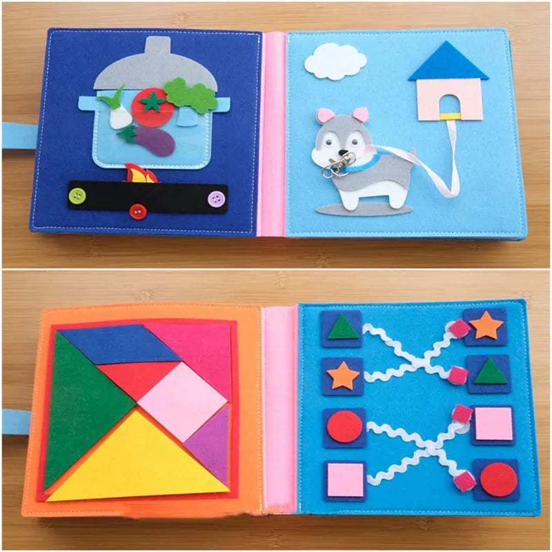 Tablero de trabajo Montessori para niños, libro de tela de arcoíris DIY, juguetes educativos, conocimiento de hábitos, desarrollo de habilidades básicas de cuidado personal