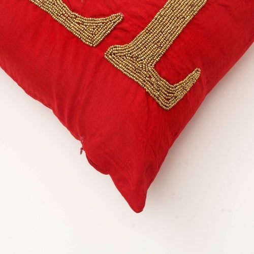 Handcrafted Red Noel Beadwork Lumber Pillow Perfect For The Season