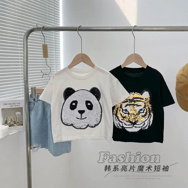 T-shirt manches courtes Panda Garçons Haut à manches mi-longues