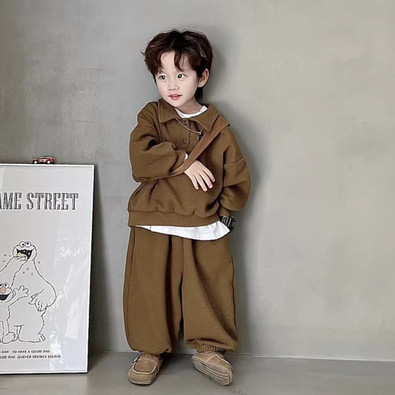 Boys' Simple Waffle Top Pants Suit