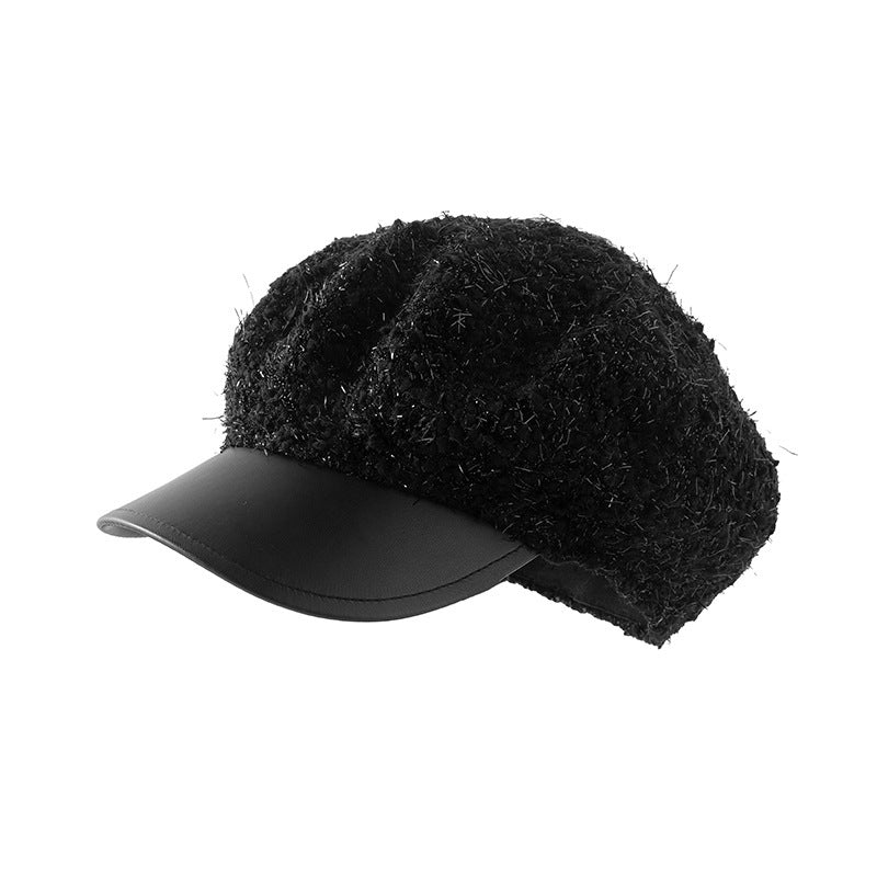 Korean PU Leather Brim Beret Autumn And Winter