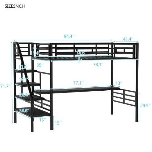 Metal Loft Bed Frame With Desk, No Box Spring Needed,Twin ,Black