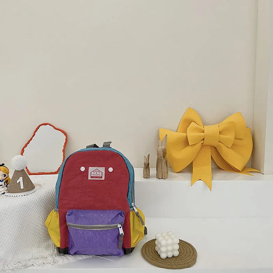 Children's Bags Simple And Lightweight Canvas Backpack Boys Girls Spine Protection - Enfance-Heureuse