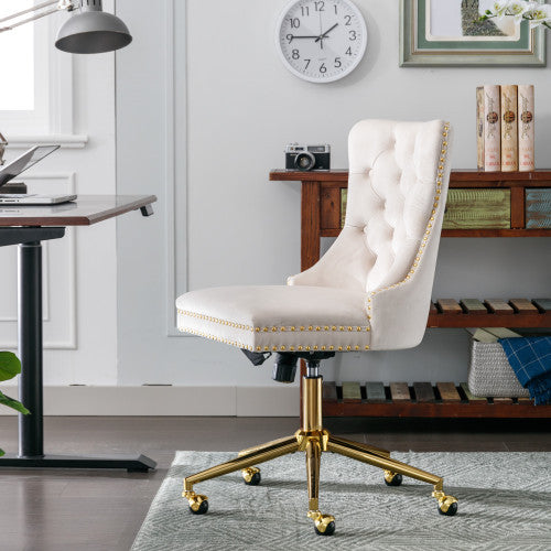 Chaise de bureau à boutons capitonnés en tissu velours, chaise de bureau réglable, chaise de bureau pivotante