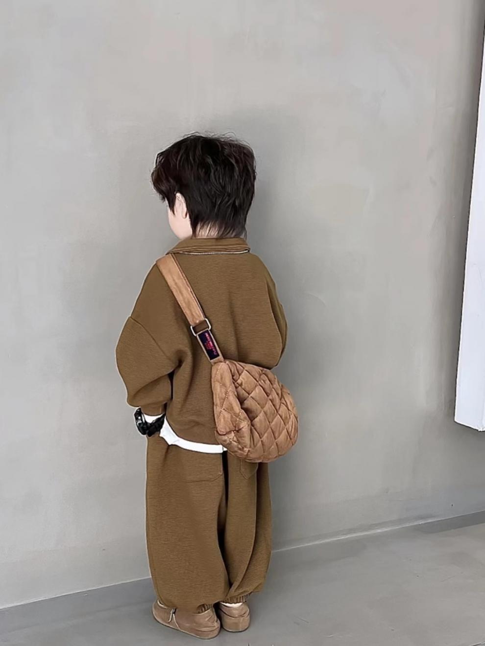 Boys' Simple Waffle Top Pants Suit