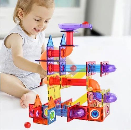 Magnetic Sheet Building Block Designer Magnet Maze Race Run Ball Marble Track Funnel Slide Brick Education DIY Toys For Children - Enfance-Heureuse