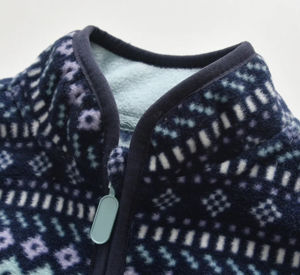 Bébé Polaire Veste Bleu Marine Rayé Mince À Manches Longues Col montant Haut