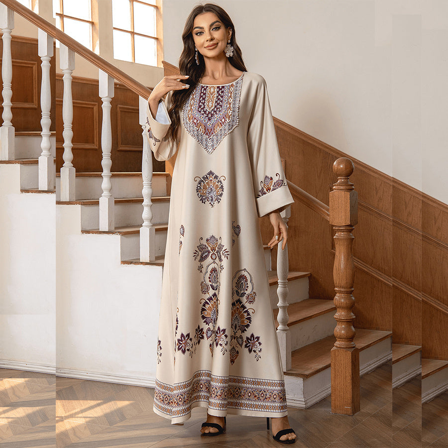 Female Actress's Modest Two-piece Embroidered Sequin Bubble Sleeve Casual Dress