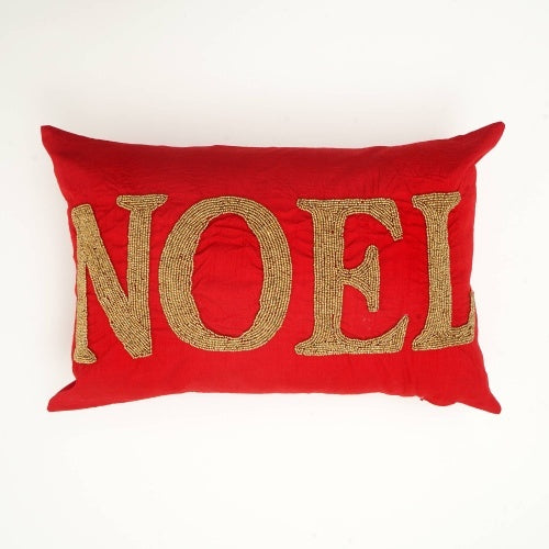 Handcrafted Red Noel Beadwork Lumber Pillow Perfect For The Season