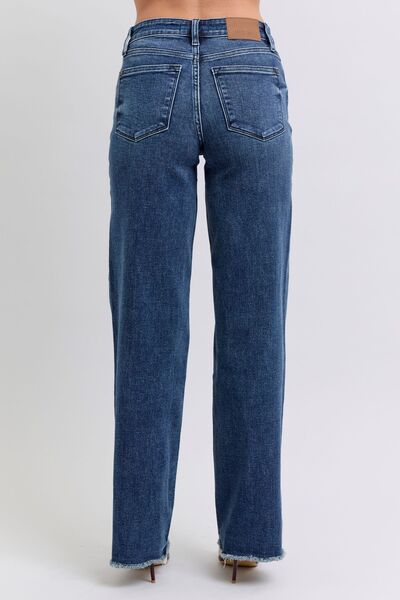 Judy Blue Full Size Raw Hem Mid Rise Jeans - Enfance-Heureuse