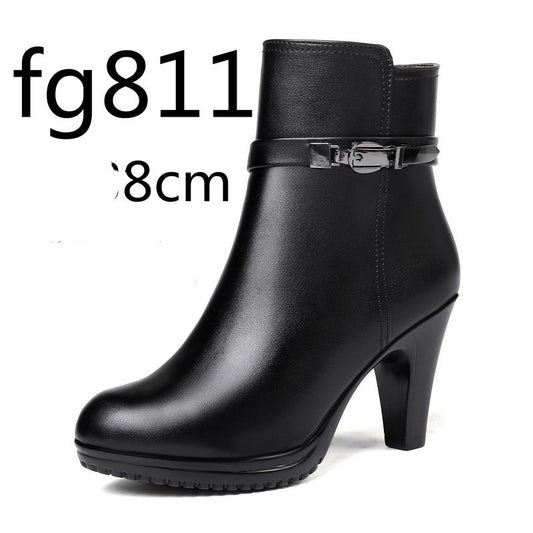 Low-cut Warm Wool Lining Cotton Shoes High Heels - Enfance-Heureuse