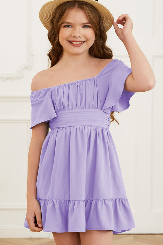 Ruffle Hem Tie-Back Flutter Sleeve Dress - Enfance-Heureuse
