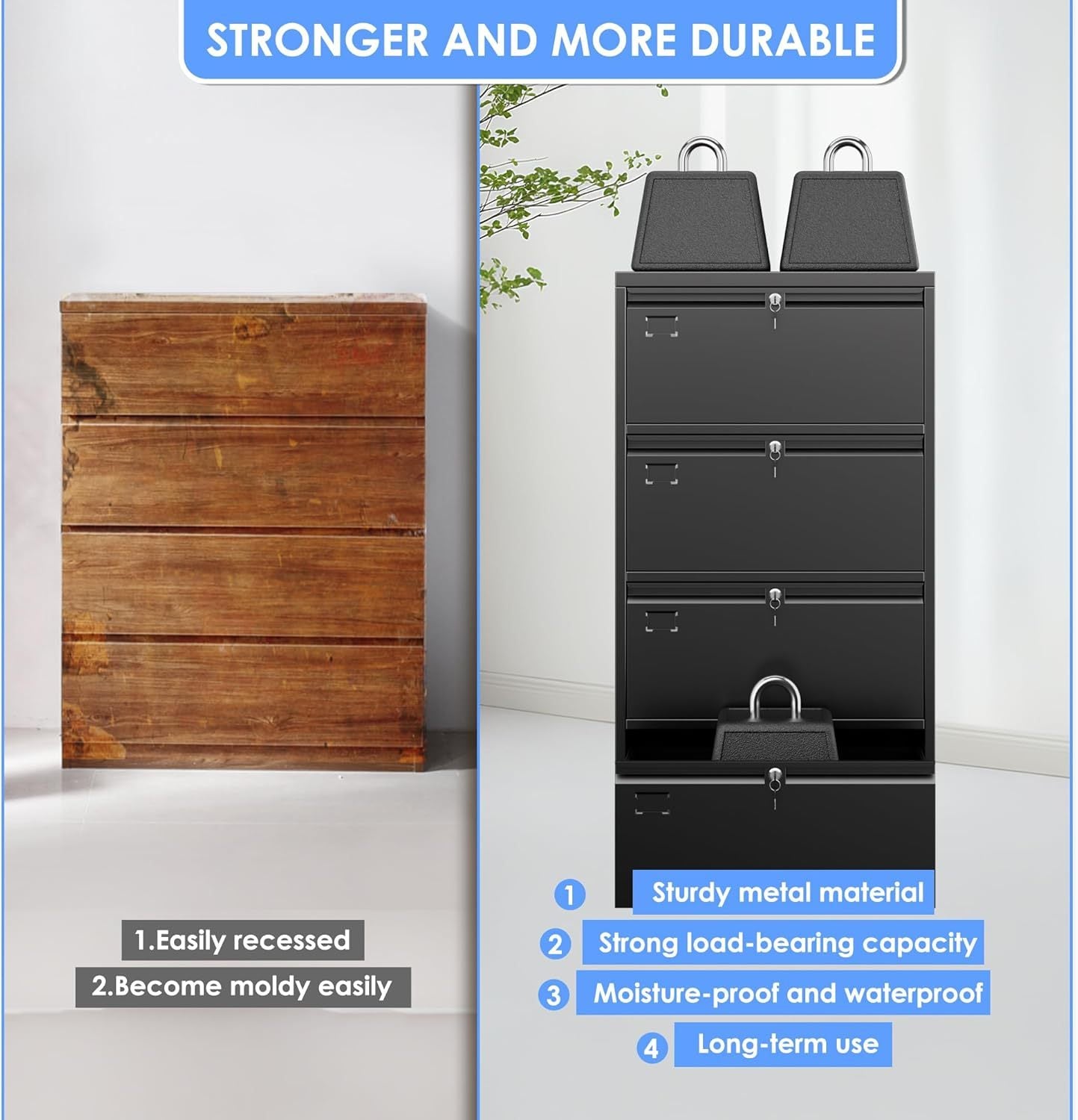 4 Drawer Lateral File Cabinet, Metal Wide Filing Cabinet With Independent Locks, Home Office Furniture For Hanging Files Letter Legal F4 A4 Size, Assembly Required, Black