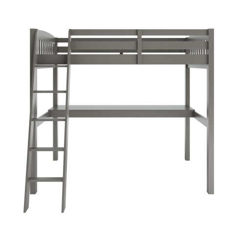 Everest Grey High Loft Bed With Desk And Storage, Heavy Duty Solid Wood Full Size Loft Bed Frame With Stairs For Kids And Toddlers, No Box Spring Needed