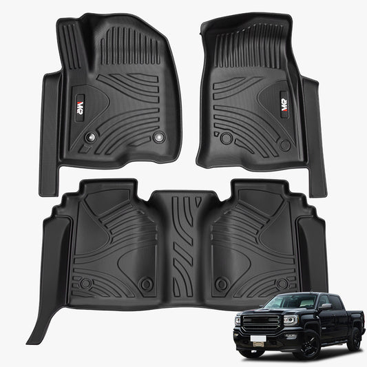 All Weather Floor Mats For Chevy Silverado GMC Sierra 1500 2019-2025, 2020-2025 SLV SRA 2500 3500 HD Crew Cab, With Rear Under-Seat Storage - Enfance-Heureuse