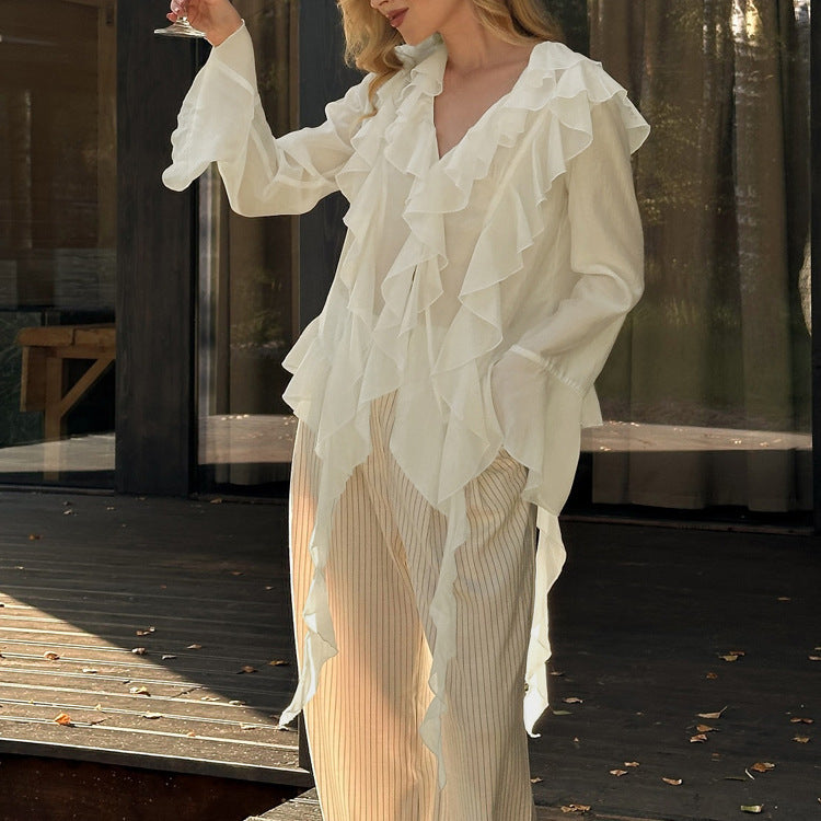Casual Ruffled Long Sleeve Shirt