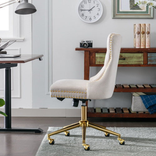 Chaise de bureau à boutons capitonnés en tissu velours, chaise de bureau réglable, chaise de bureau pivotante