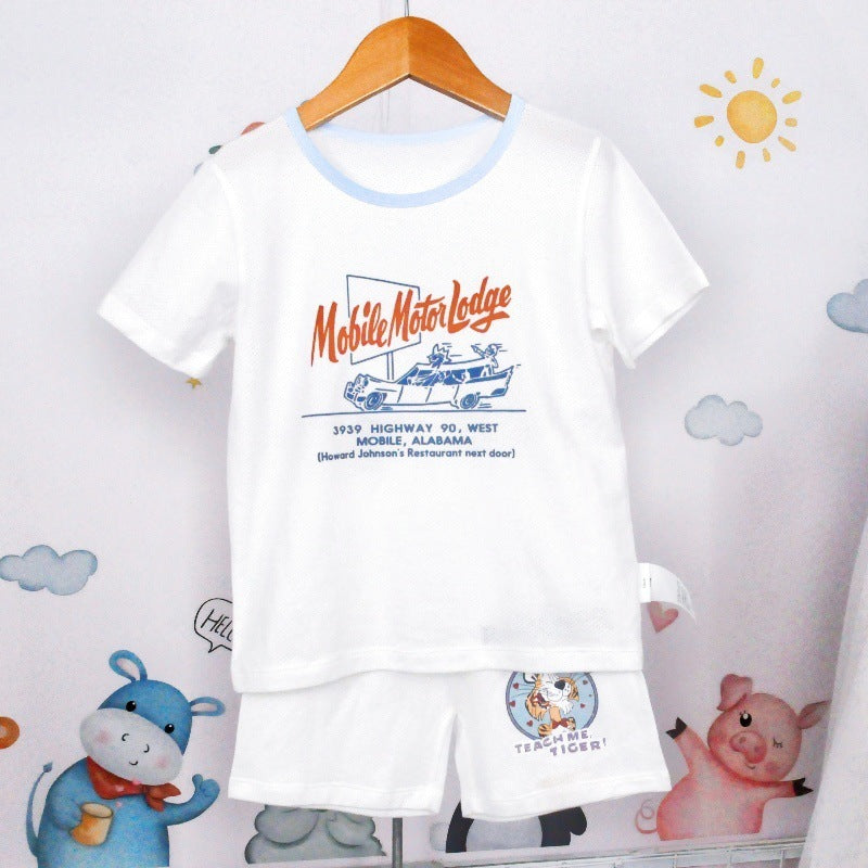 Boys And Girls Cotton Mesh Fabric Cartoon Pattern Breathable All-match Short Sleeve T-shirt