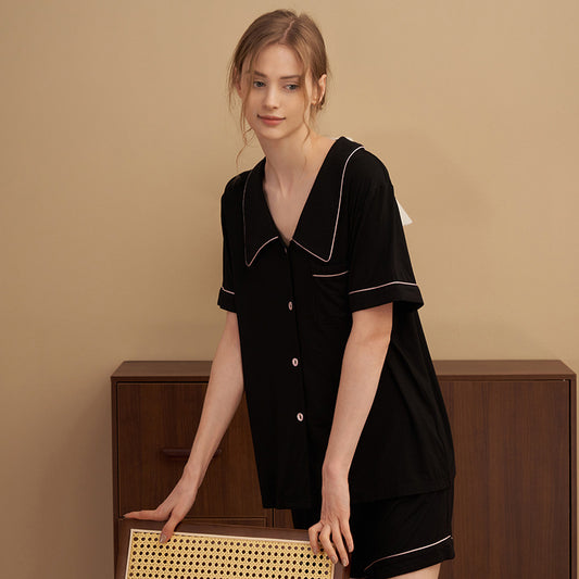 Women's Fashion Peter Pan Collar Modal Short-sleeved Shorts Two-piece Set - Enfance-Heureuse