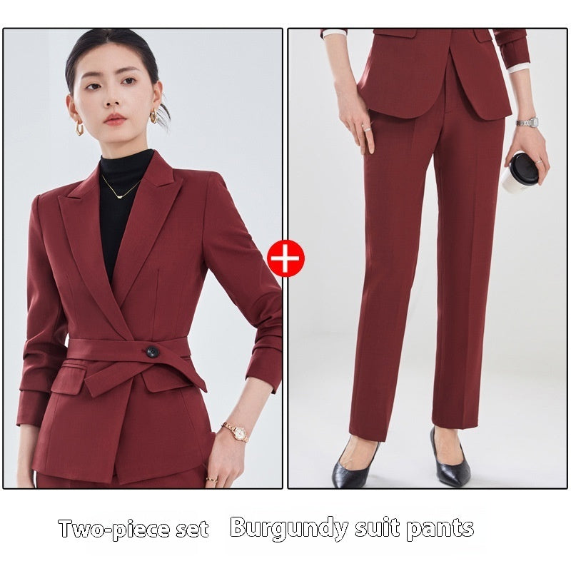 Traje de manga larga con cuello pequeño para mujer, camisa, pantalón y abrigo