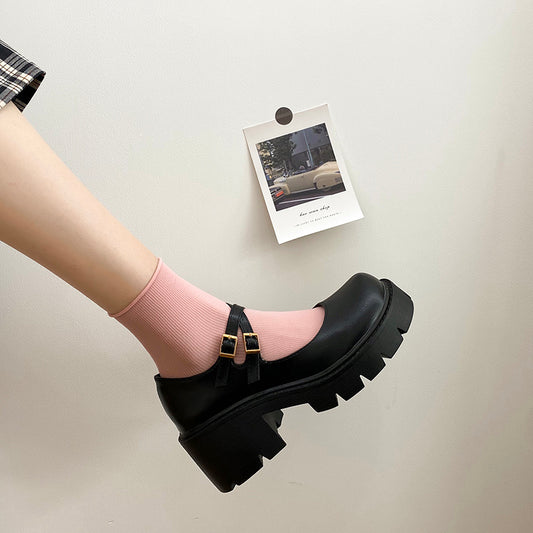 Spring Retro Chunky Heel Platform Leather Shoes - Enfance-Heureuse
