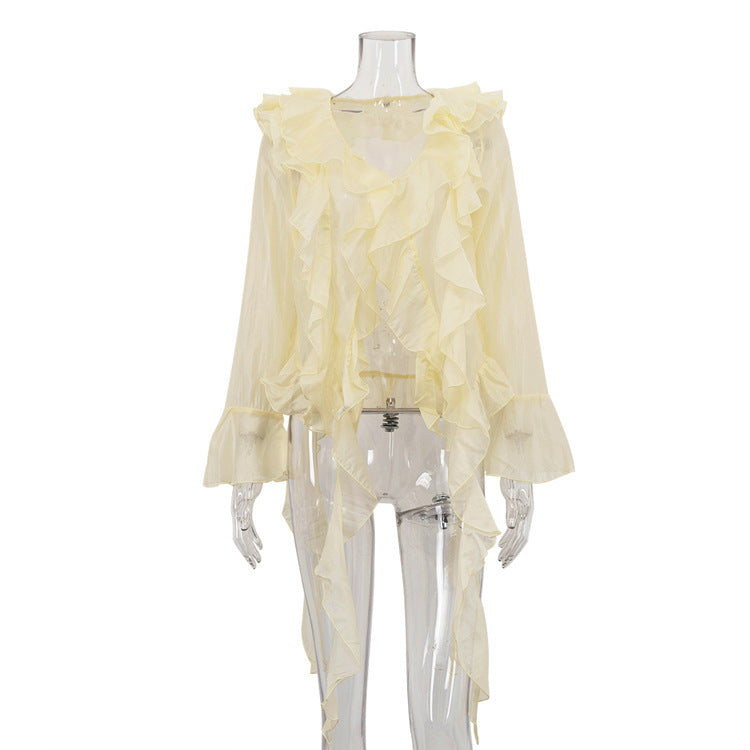 Casual Ruffled Long Sleeve Shirt