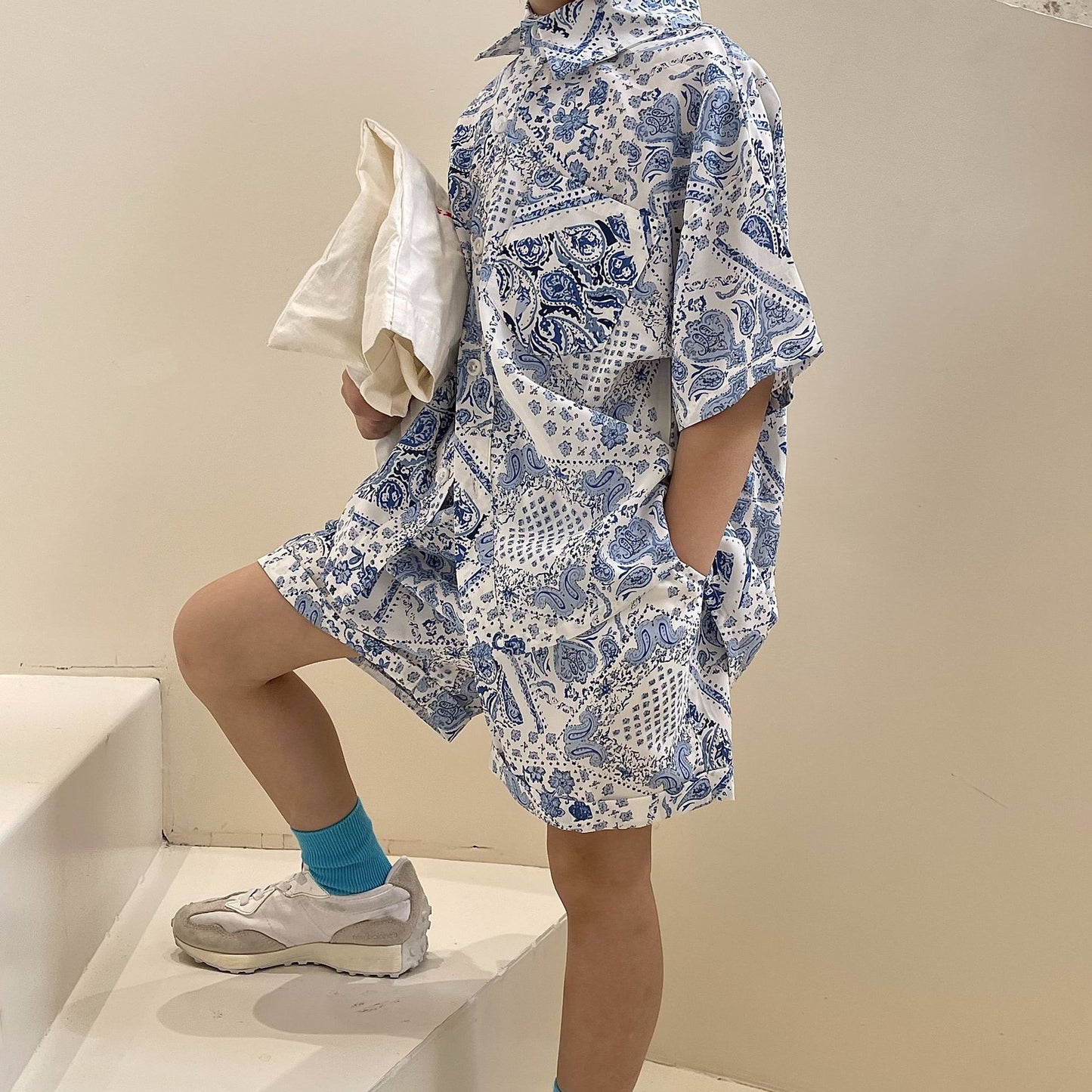 Printed Shirt Boys Vacation Style Chiffon Shirt Shorts Suit