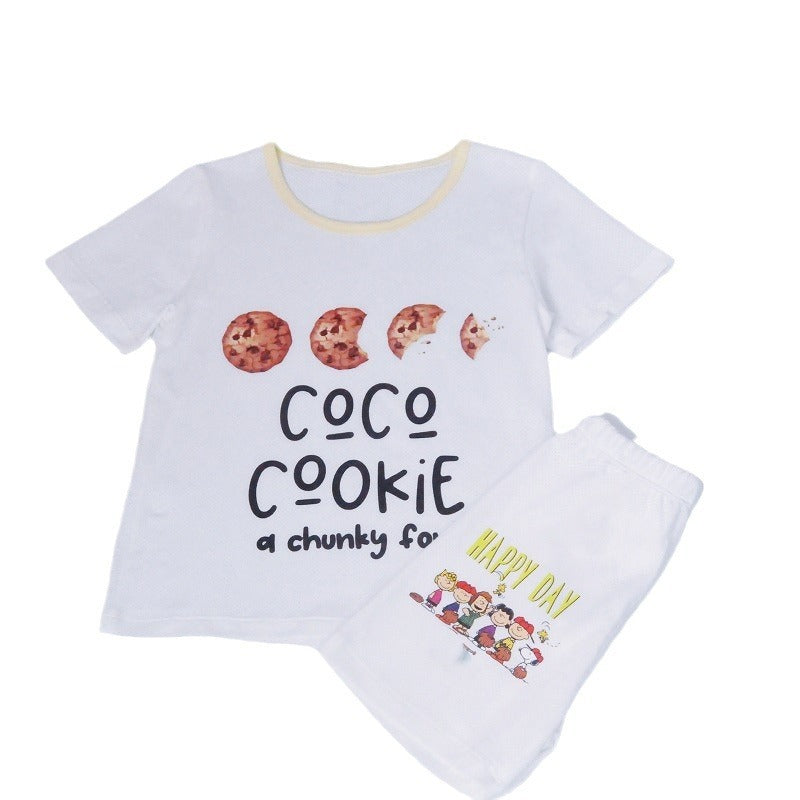 Boys And Girls Cotton Mesh Fabric Cartoon Pattern Breathable All-match Short Sleeve T-shirt