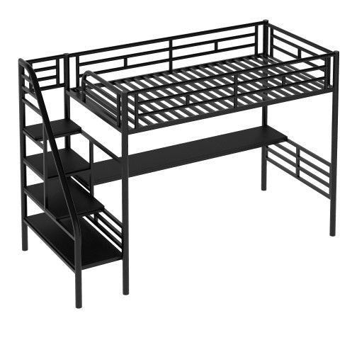 Metal Loft Bed Frame With Desk, No Box Spring Needed,Twin ,Black