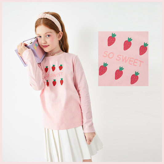 Children's Clothing Girls T-shirts Long-sleeved Girls Big Kids Sweet Cotton Bottoming Shirt - Enfance-Heureuse
