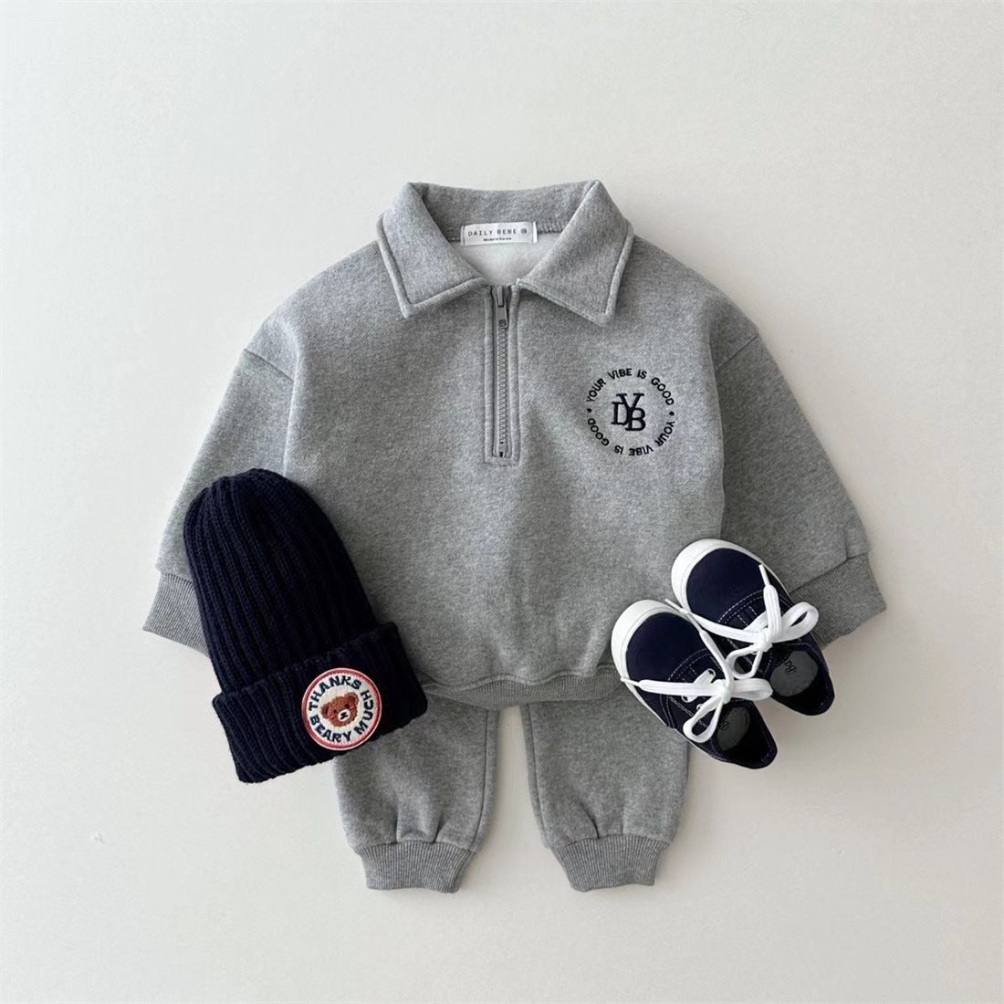 Fleece-lined Lapel Sweatshirt And Sweatpants Suit Children's Two-piece Suit
