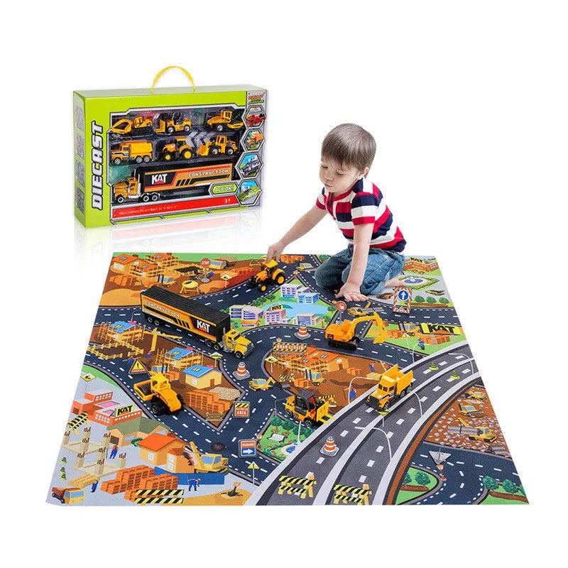 Mini juguete de carreras, alfombra de juego de escena de estacionamiento de coches de ingeniería de aleaciones